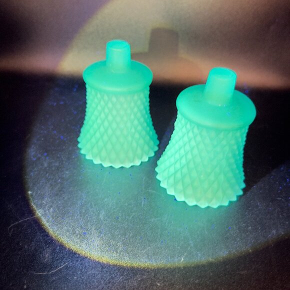 Blue Glass Vintage Candle Holder Inserts 3.5" Diamond Pattern Votive Cups 2 pcs - Picture 4 of 12